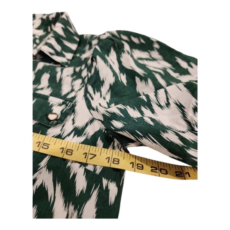 Sunny Girl Shirt Dress Sz US 4 Green Abstract Ikat Print Puff Sleeve Boho Chic gallery