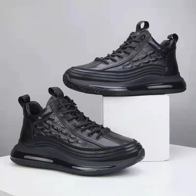 Men's Cowhide Crocodile Print Sneakers Soft Leather Comfortable Shoes Brand New gallery