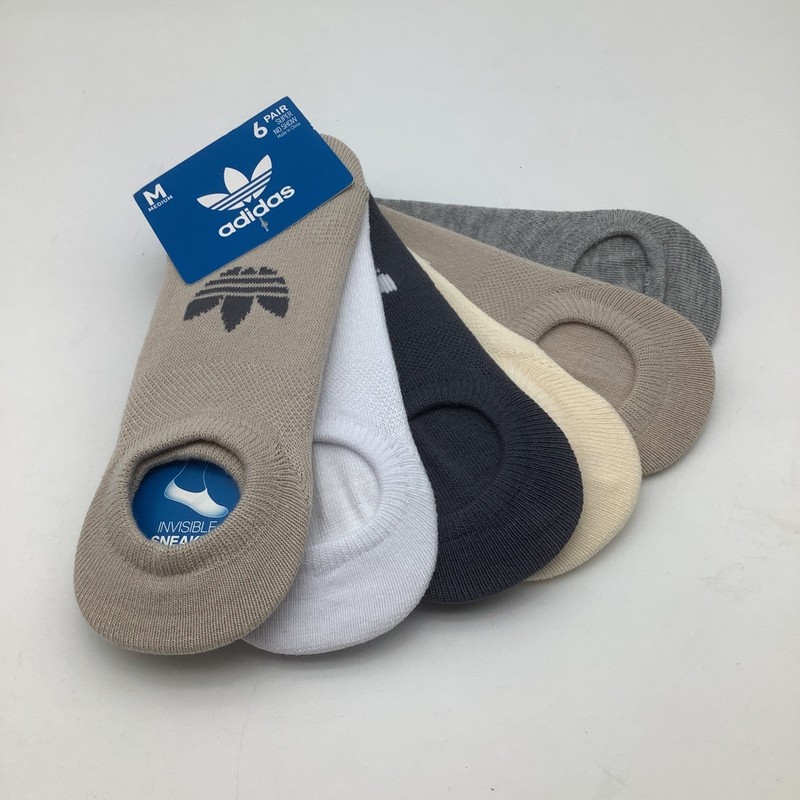 Adidas Super No Show Invisible Sneaker Socks 6 Pair Medium Beige Grey White NEW