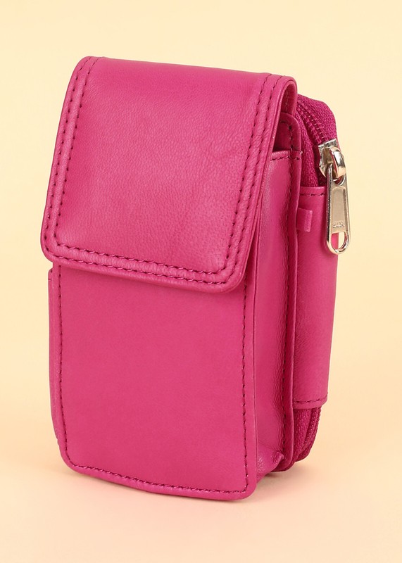 Leatherboss Cigarette Case Lighter holder Attached All Around Zipper Wallet Pink gallery
