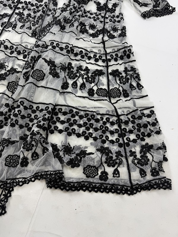 Lane Bryant Blouse Womens 18/20 White Black Embroidered Mesh Kimono Tunic Sheer gallery