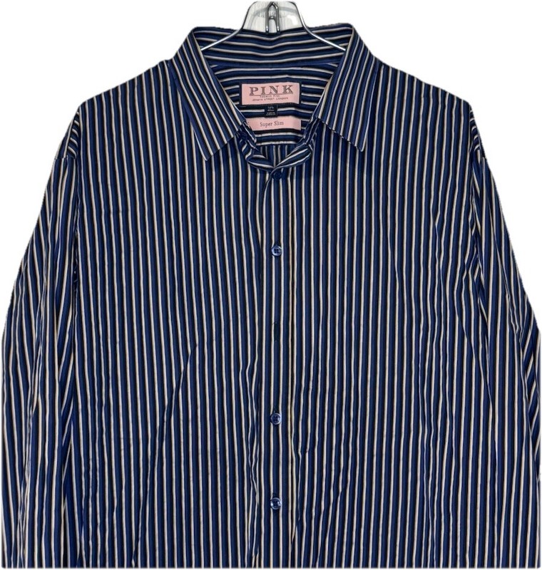 Thomas Pink Men Dress Shirt Super Slim Striped Long Sleeve Button Up 16.5/42 cm gallery