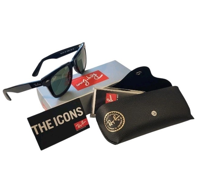 Ray-Ban RB2140 901 50-22 Wayfarer Green Lenses Unisex Classic Sunglasses - Black gallery