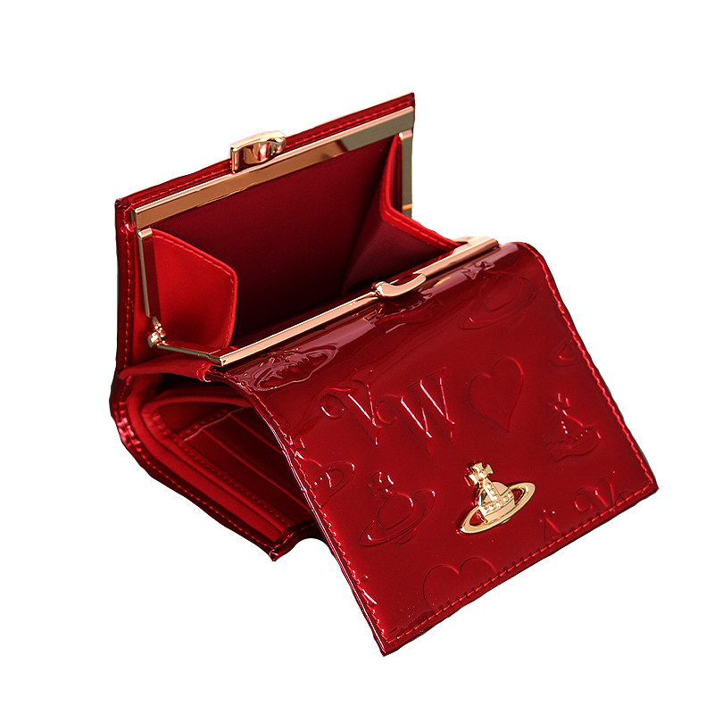 Vivienne Westwood Women’s Patent Leather Kiss Lock Wallet 2/3 Fold Mini Purse Re