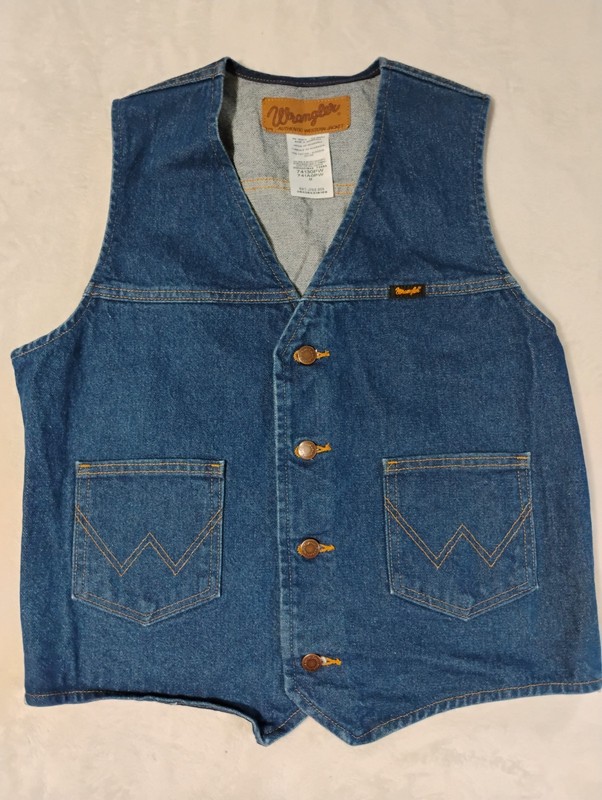 Vtg Wrangler Authentic Western Jacket Button Down Denim Jean Vest Mens Medium