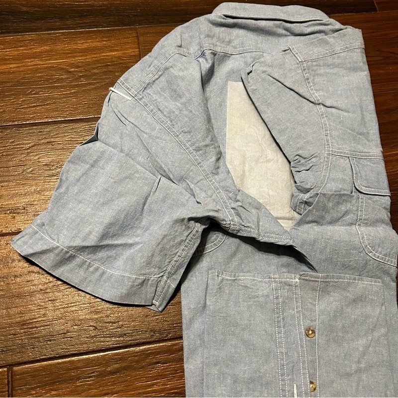 Haleman NWT Men's Short Sleeve Denim Like Blue Button Down Shirt 100% Cotton XL gallery