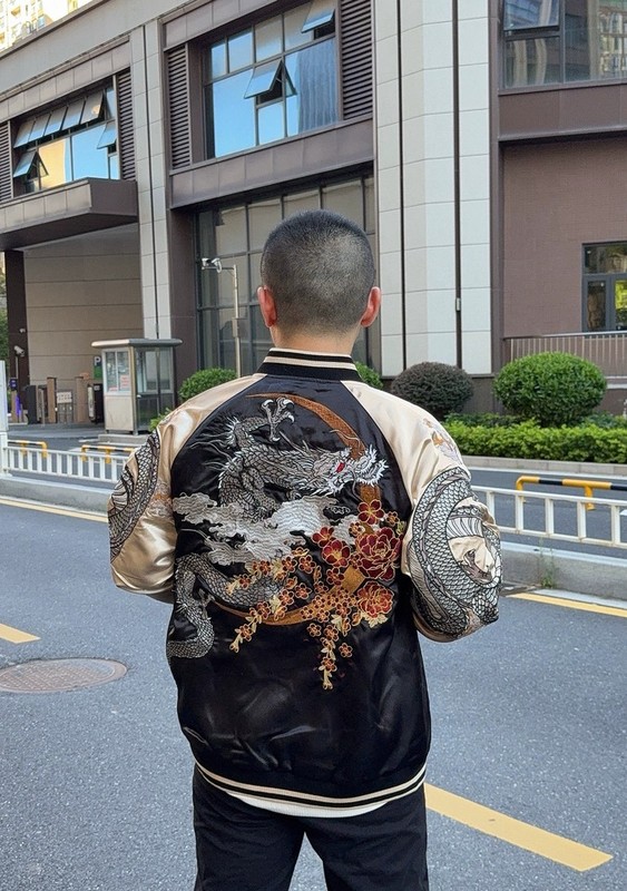 New Mens Bomber Japanese Pattern Embroidery Dragon Tattoo Sukajan Fashion Jacket gallery