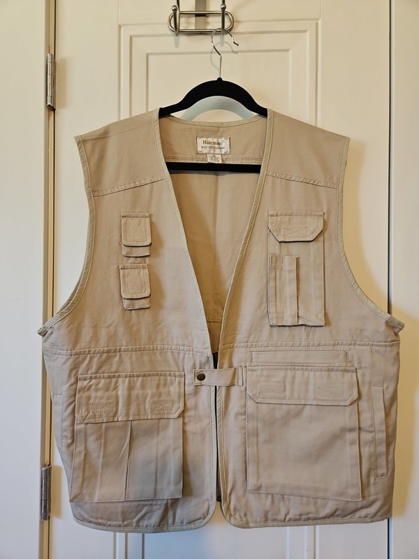 Vintage Haleman Men’s Canvas Fishing Vest Size Extra Large Tan