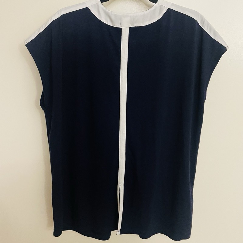 Lysse Navy White V-neck Contrast Panel Short Sleeve Tunic Blouse Size XL gallery