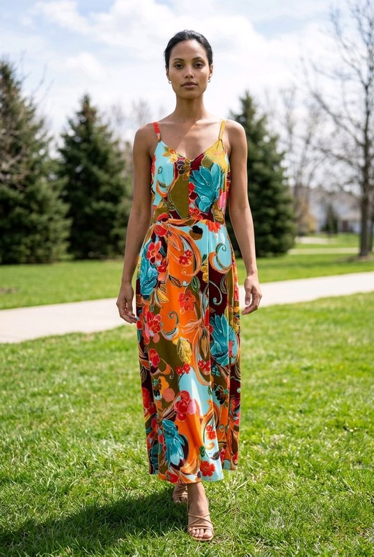MKS Tropical Floral Maxi Dress (Size-Medium)