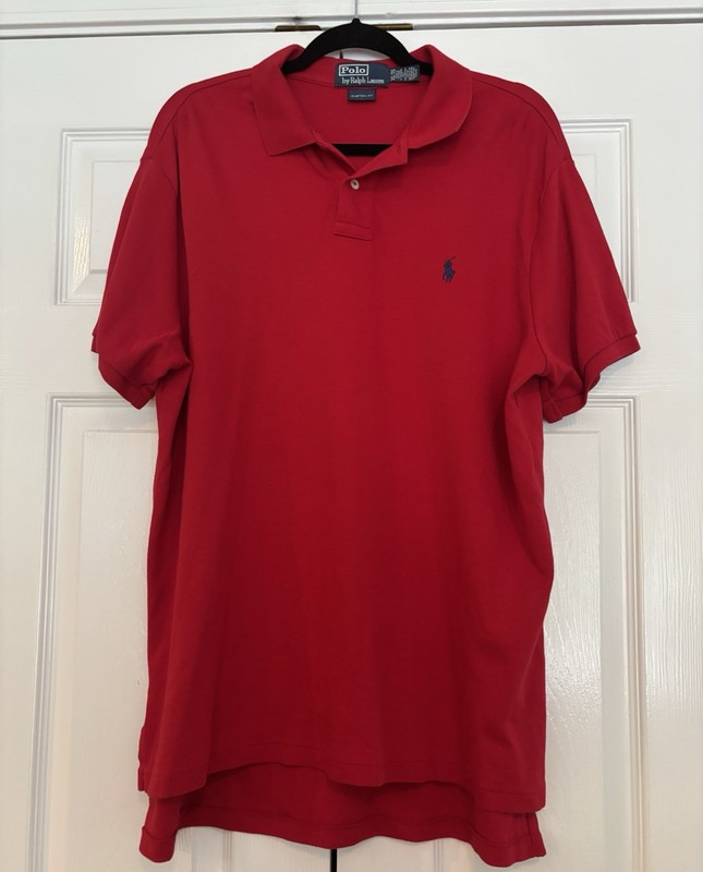 Men’s Polo Ralph Lauren Red Cotton Shirt Size XL With Blue Pony