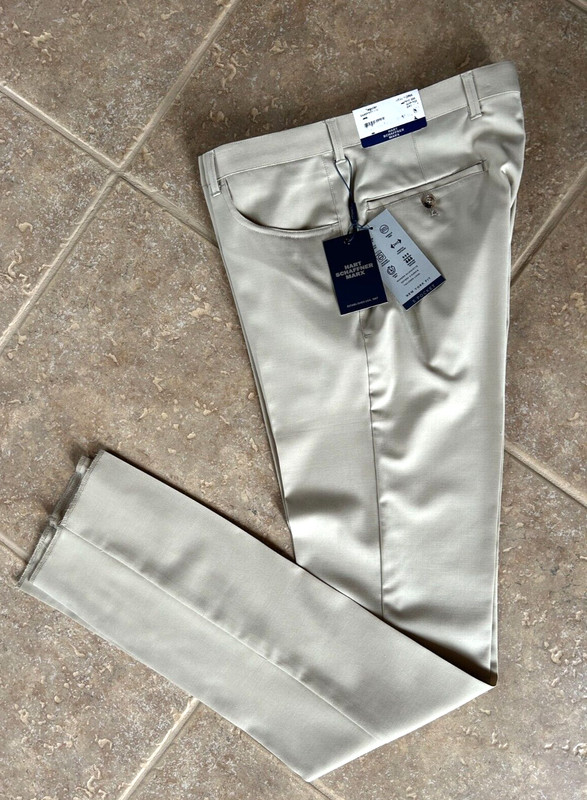 Hart Schaffner Marx New York Wool Blend Dress Pants 44R Unhemmed Tan $155 NWT