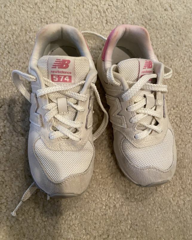 New Balance 574 Unisex Kids Sneaker US 13 White/Pink Low Top Lace-Up