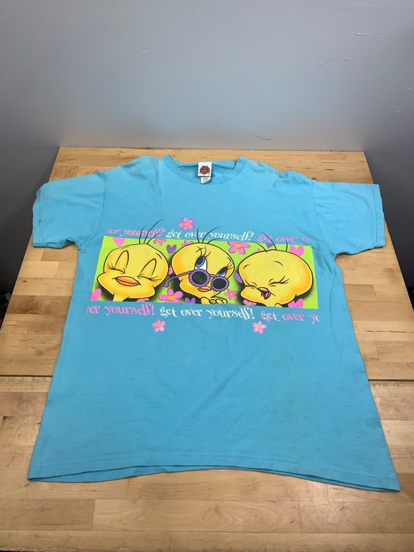 Vintage Tweety Bird Shirt M Aqua Blue Get Over Yourself Looney Tunes 11761