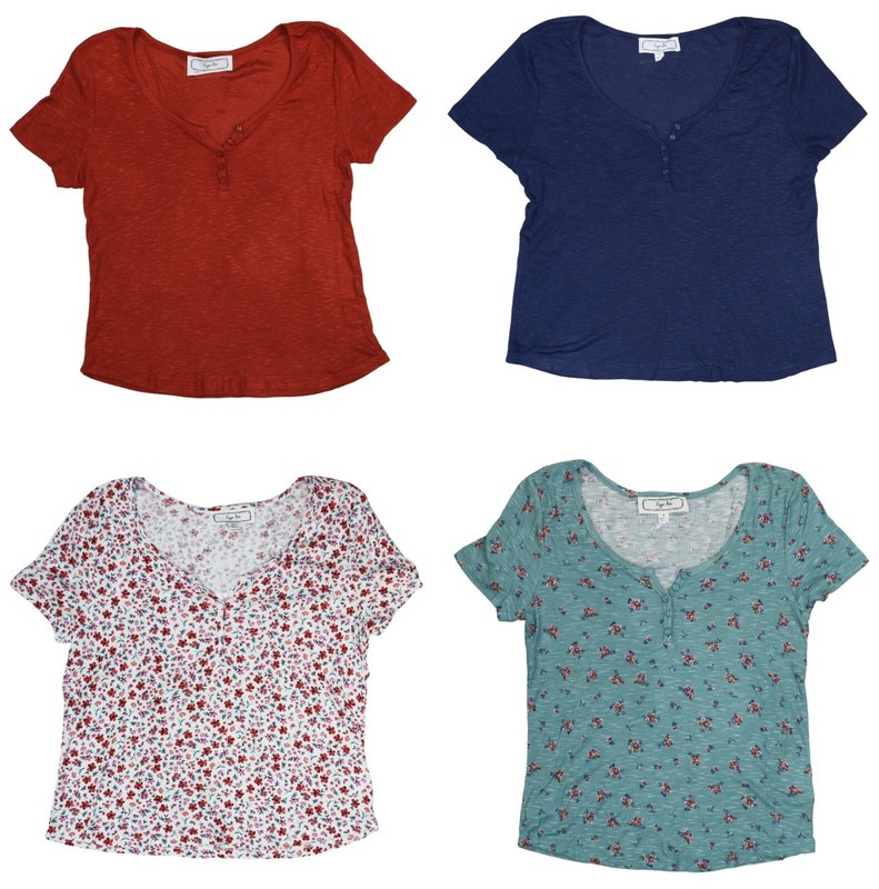 Hippie Rose Textured Knit Henley Neckline Short Sleeve Juniors Top NWT