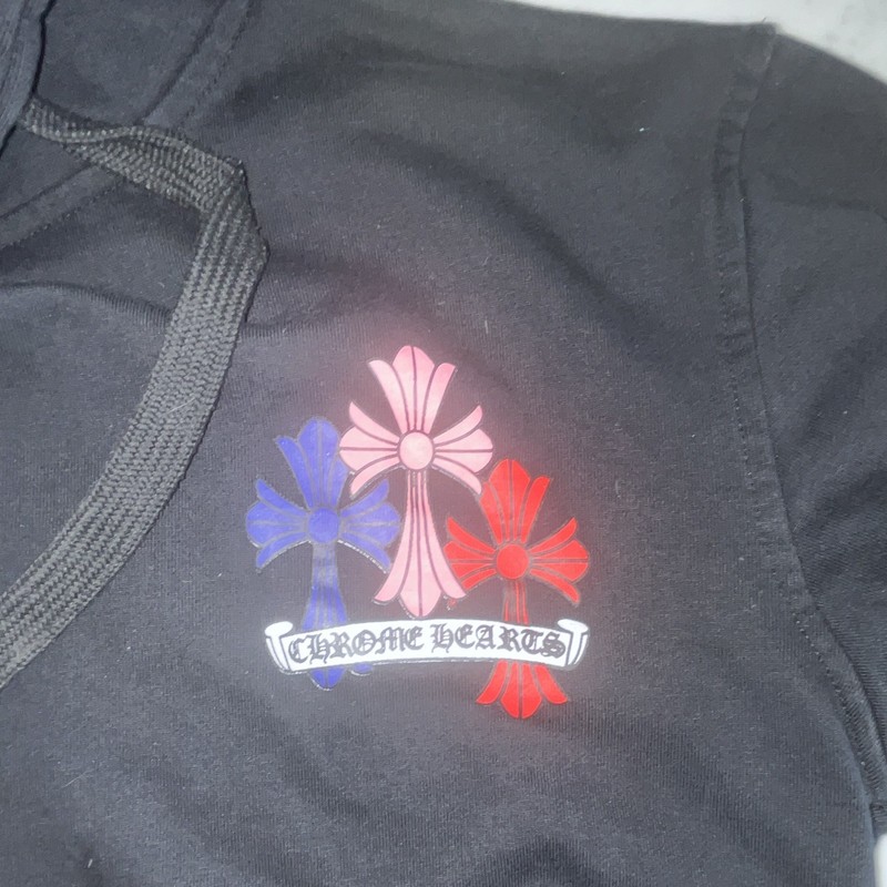 Chrome Hearts Black Pullover Hoodie Size S Multicolor Cross Logo Graphic Pockets gallery