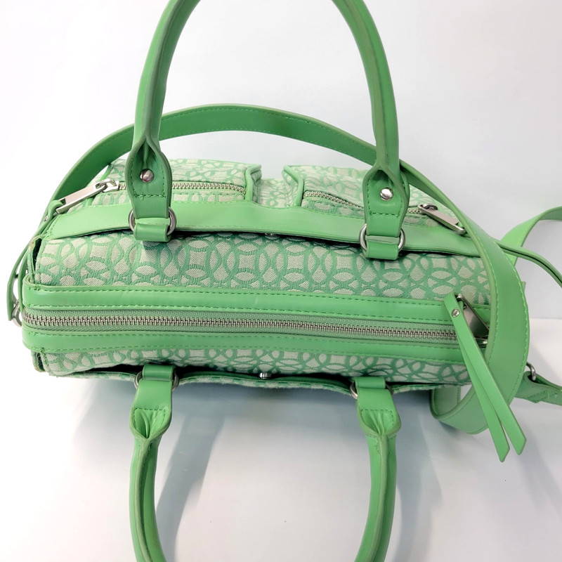 Satchel Crossbody Bag Womens Small Green Geometric Print Faux Leather Purse gallery