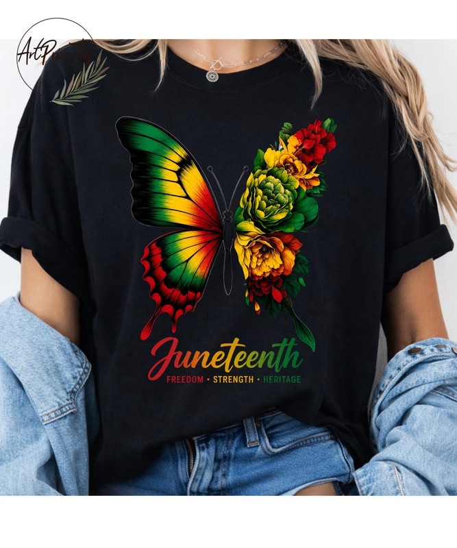 Juneteenth Butterfly Black History Design, Freedom Strength T-Shirt