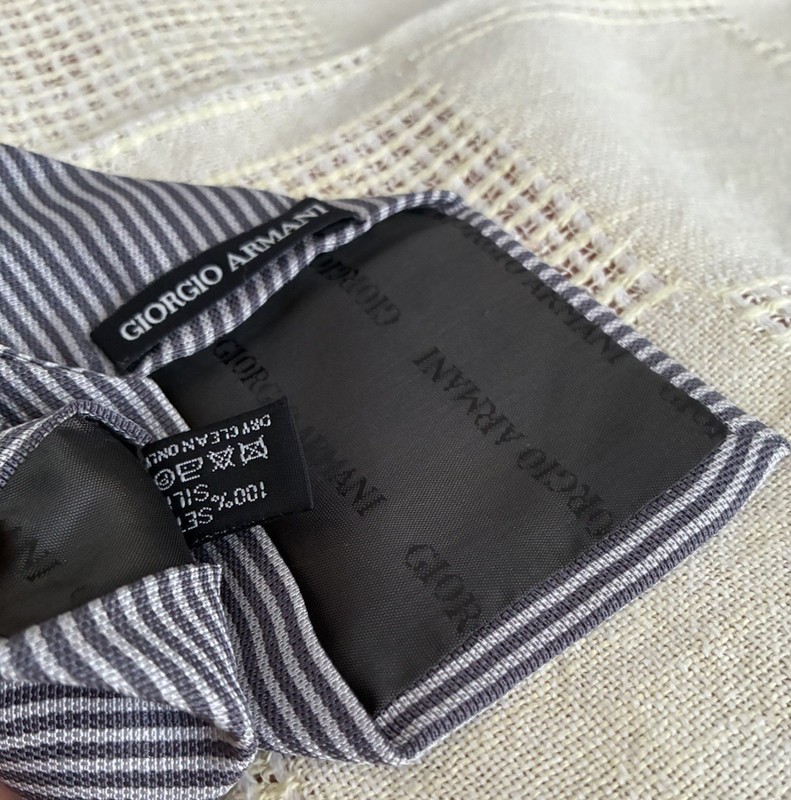 GIORGIO ARMANI Vintage 100% Silk Necktie Grey Micro-Striped Diagonal Pattern NEW gallery