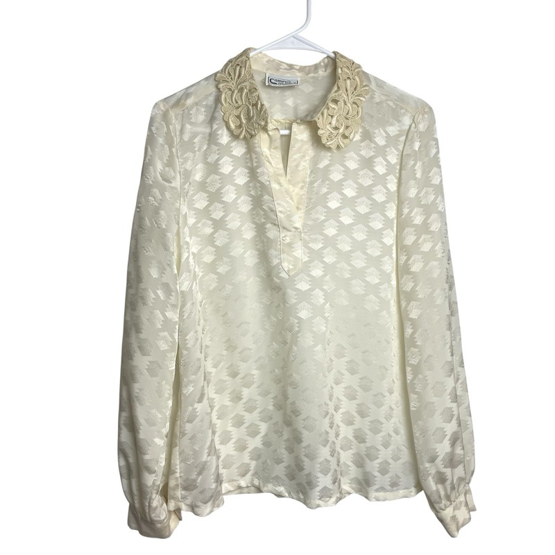 Vintage Campus Casuals Blouse Womens M Ivory Lace Collar Cottagecore Fairycore