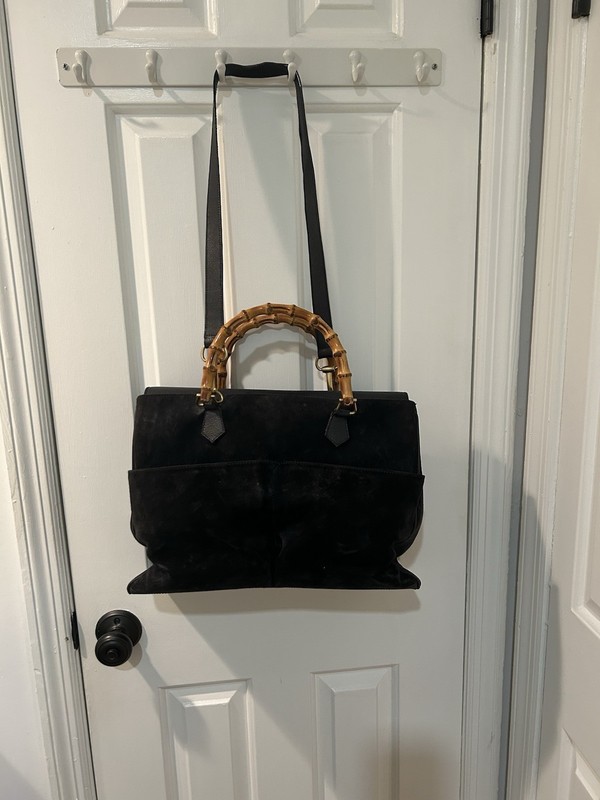 Gucci Navy Bamboo Top Handle Satchel, Gold Hardware, Magnetic, Dust Bag gallery