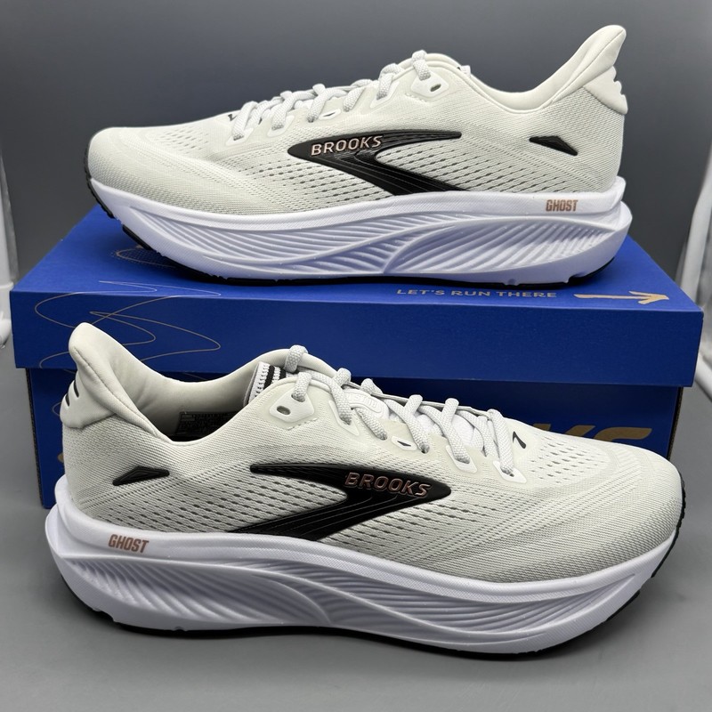 Brooks Ghost 18 Women’s 10 B Running Training Gym Shoes White Black Rose Gold