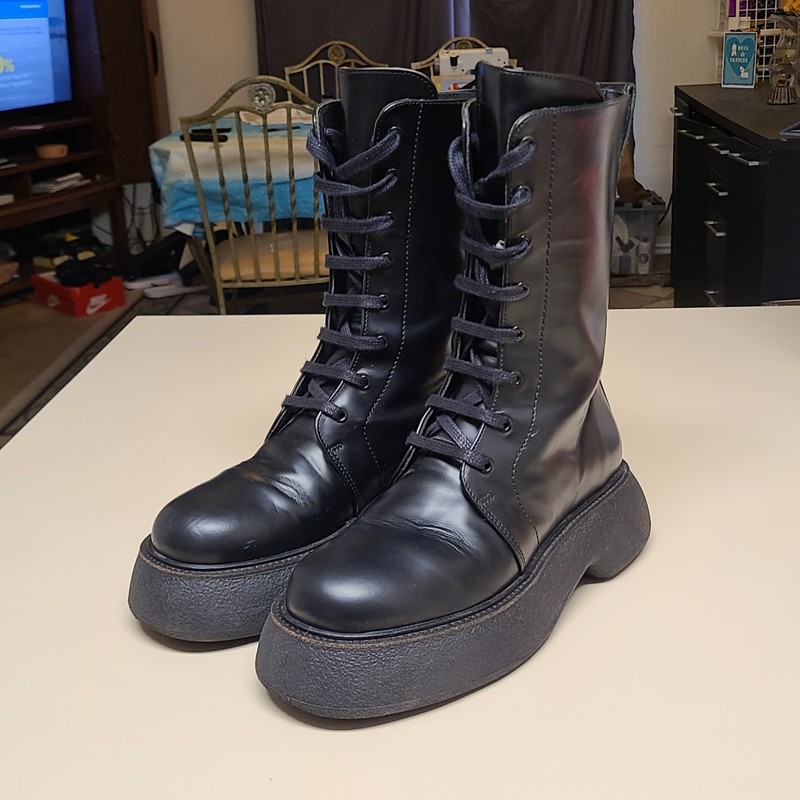 Cos chunky leather platform mid calf combat boots size 9