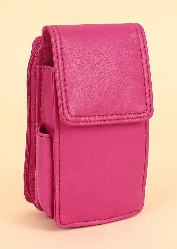 Leatherboss Cigarette Case Lighter holder Attached All Around Zipper Wallet Pink gallery