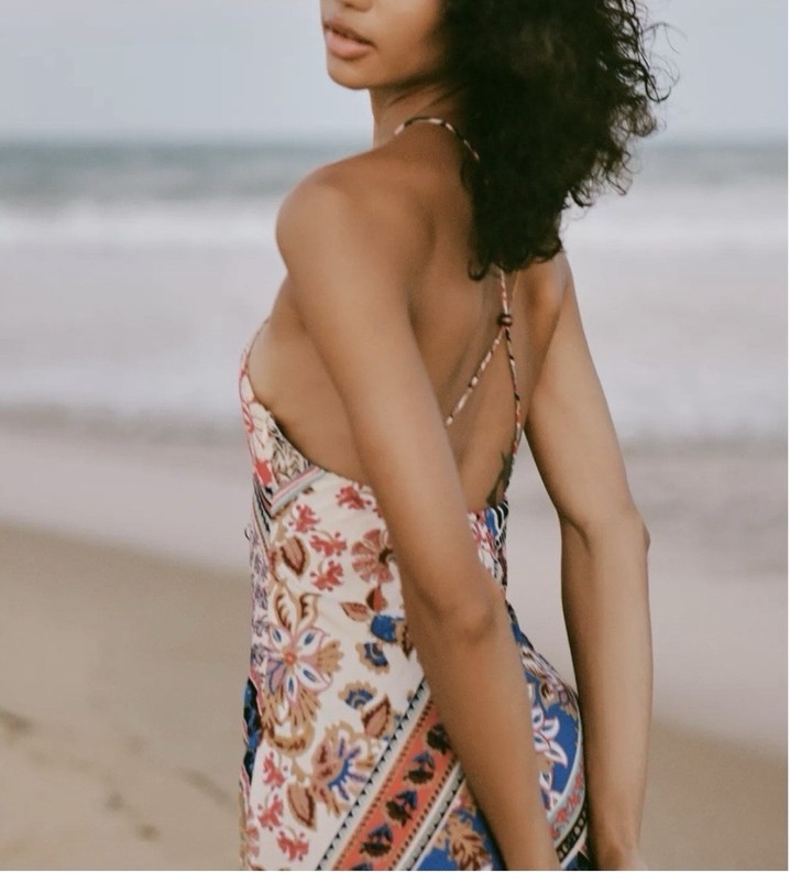 Zara Multicolor Floral Beaded Strappy V-Neck Midi Slip Dress Sz XS, Boho. Tribal gallery