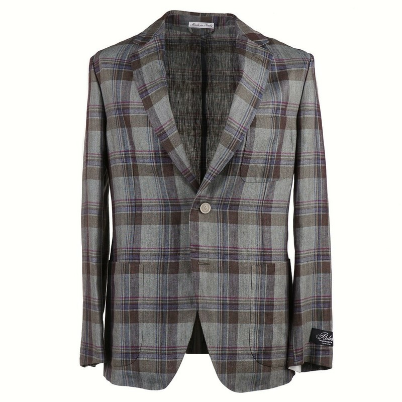 Belvest Slim Fit Soft-Constructed Layered Check Linen Sport Coat 44R (Eu 54)
