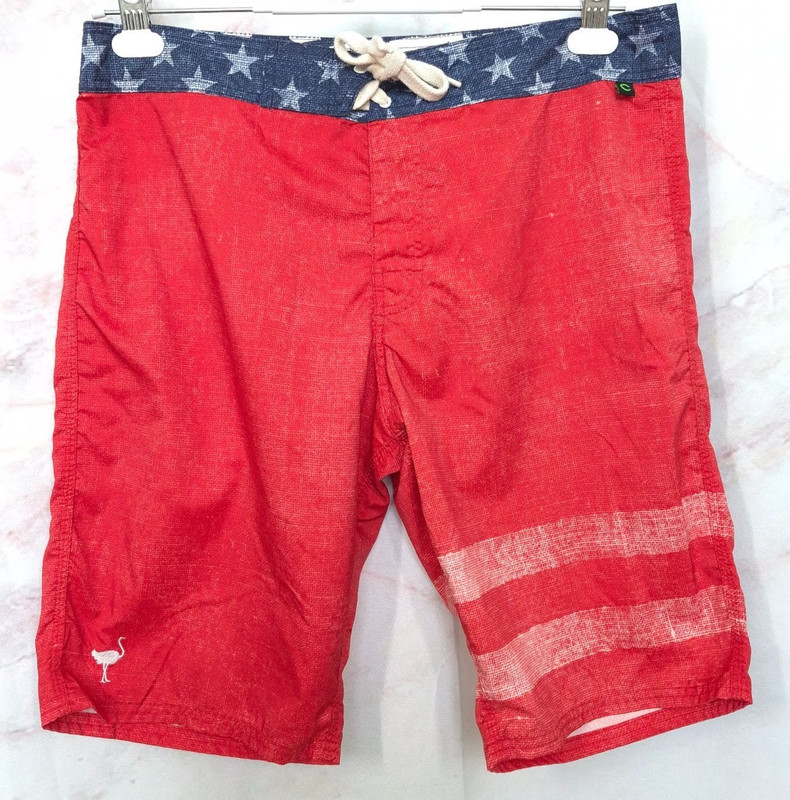 The Chive Board Shorts Swim Trunks Mens 34 Waist 36″ Red White Blue with Stars