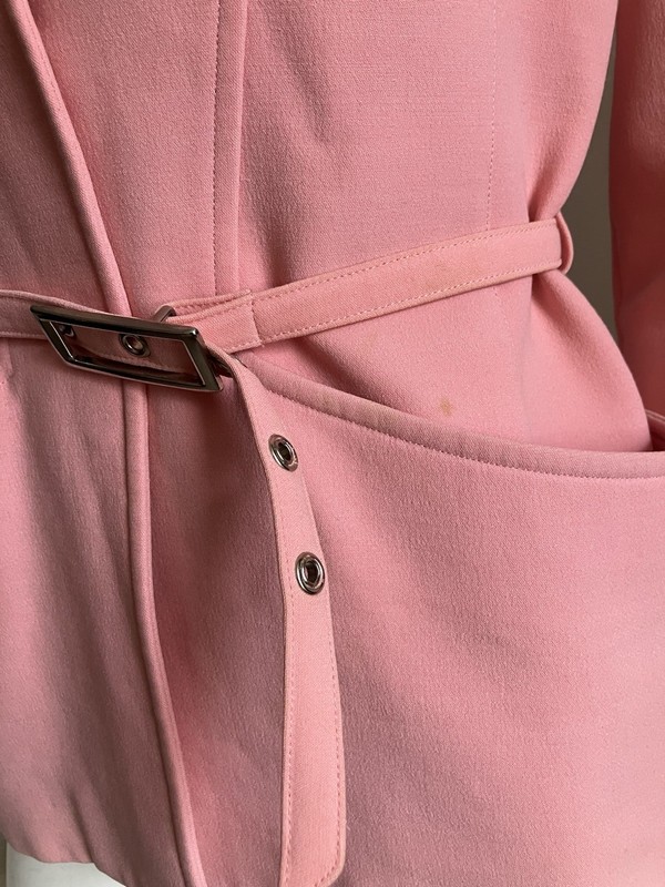 Thierry Mugler Vintage 2000s Pink Belted Jacket Size S Sculpted Tailored Blazer gallery