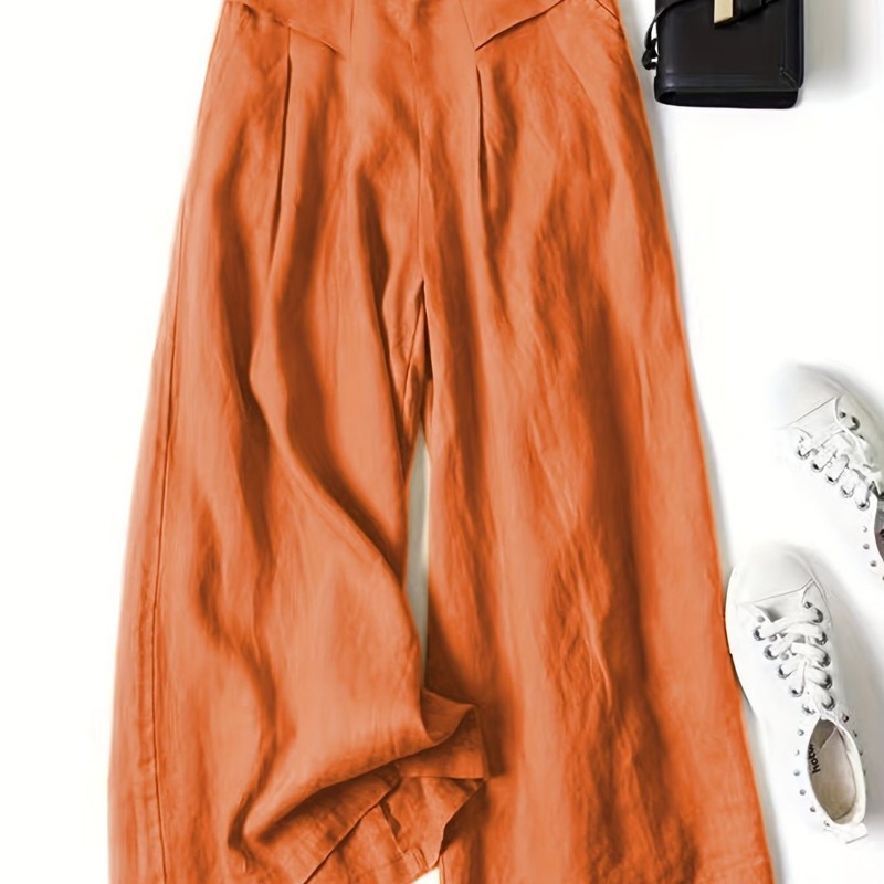 Women Trousers Casual Waist Cropped Leg Pants Wide Culottes Palazzo Elastic MLXL