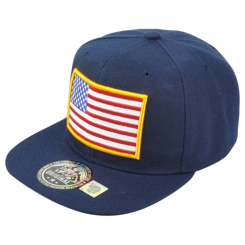 United States USA Flag Patch Navy Blue Adjustable American Flat Bill Hat Cap gallery