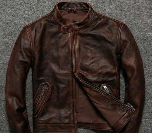 Men's Café Racer Vintage Distressed Brown Real Leather Biker Classic Jacket gallery