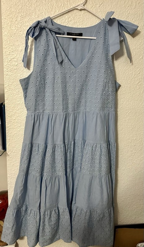 Marc New York Andrew Marc Blue Cotton Eyelet Sundress V-Neck Knee Length XL