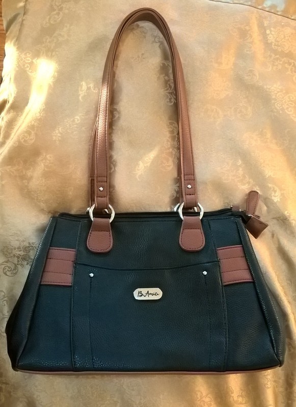 B Amici Greenwich Purse Bag Bonded Leather 5x8x12 Black Brown Expands 9 Pockets