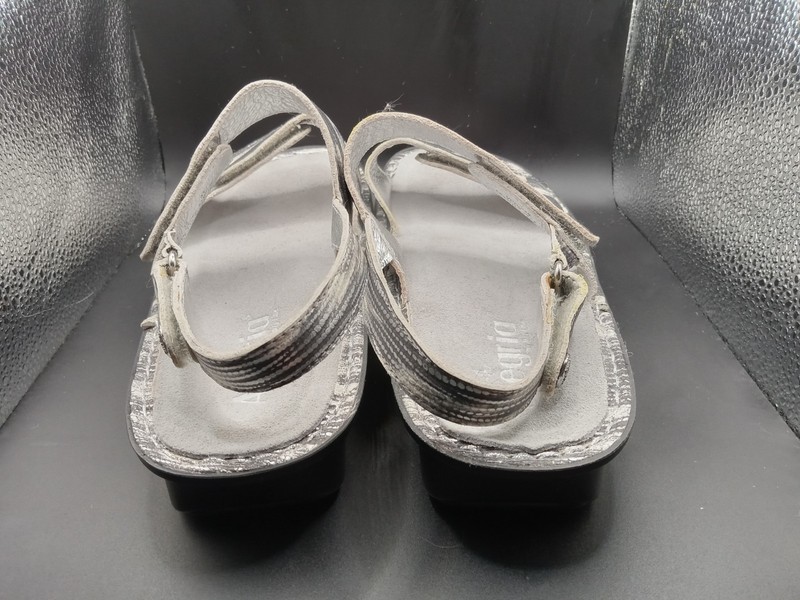 Sz 41 / 10 Alegria Verona Silver Black White Metallic Leather Comfort Sandals gallery