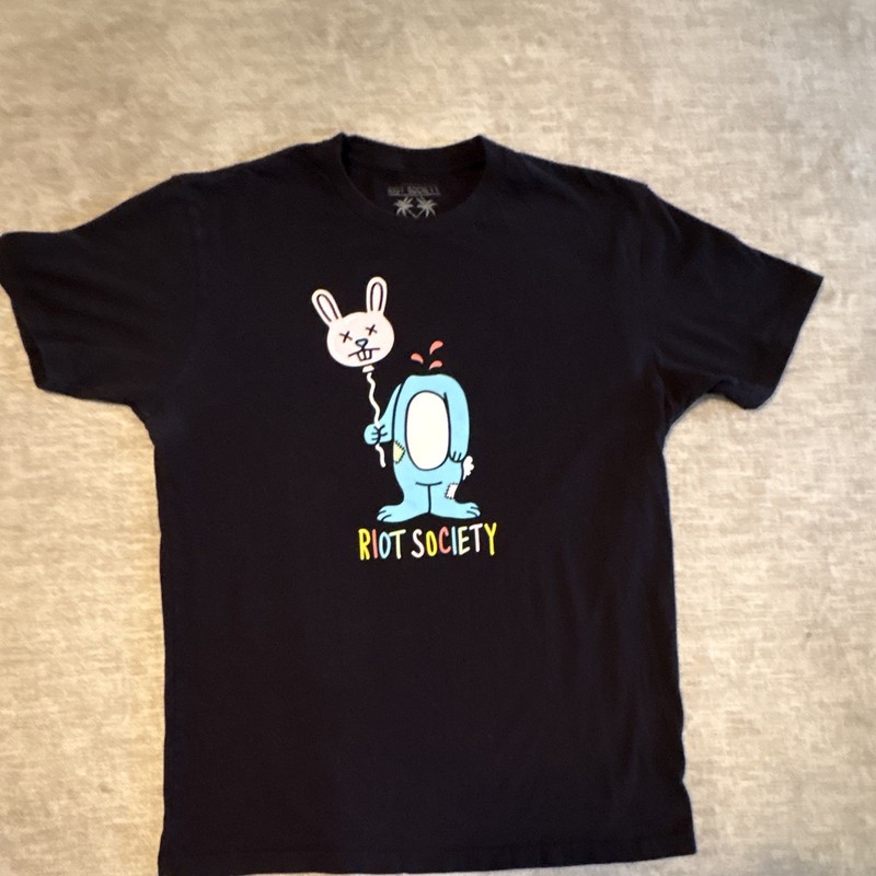 Riot Society Black Bunny Graphic Print Cotton Crew Neck T-Shirt Men’s M