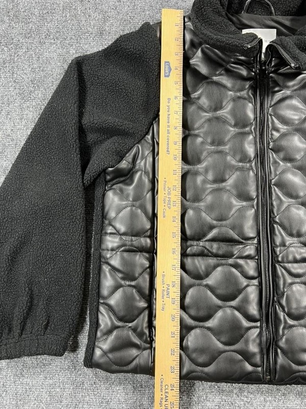 Jason Wu Jacket Womens Medium Black Faux Leather Fleece Quilted Puffer Zip gallery