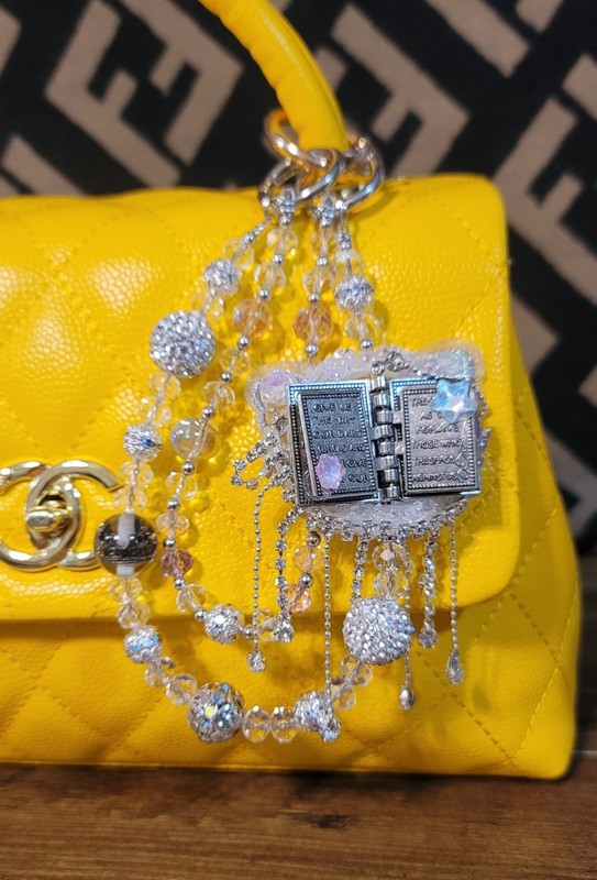 Silver Clear Beaded Rhinestone Bible, Detachable Bag Charm gallery