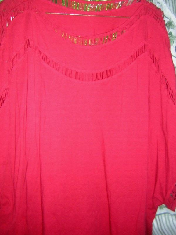 Roaman’s Ladder Stitch TeeBlouseTop Size4X 34/36 DolmanSlvs. Red GUC