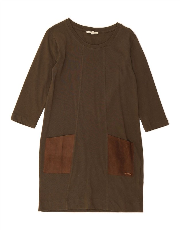 MASSIMO DUTTI Womens 3/4 Sleeve Jumper Dress UK 10 Small Khaki Cotton AO12