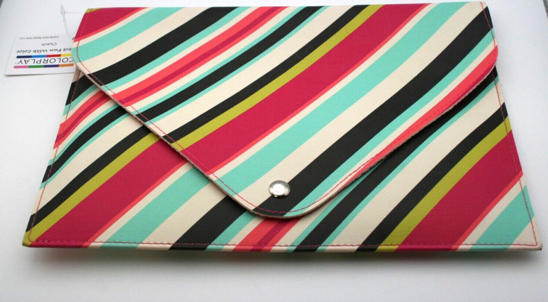Colorplay Striped Clutch Handbag Magnetic Snap Fushia Felt Lining 10.5″ NWT