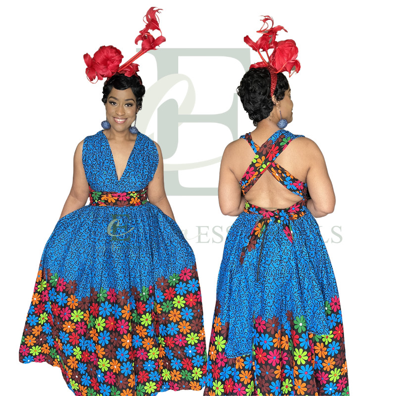 Blue Ankara Infinity Gown | One Size (M–XL)