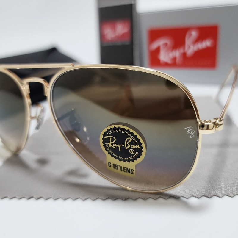 New Ray-Ban RB3025 Aviator Sunglasses Gold Frame Glass Gradient Brown Lens 58mm！ gallery