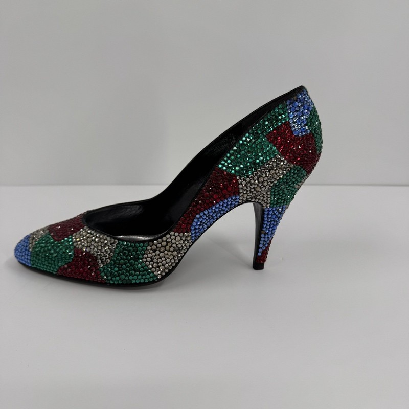 Stuart Weitzman Martinique Women's 7.5 Rhinestone Pump Multi Color Heels Leather gallery