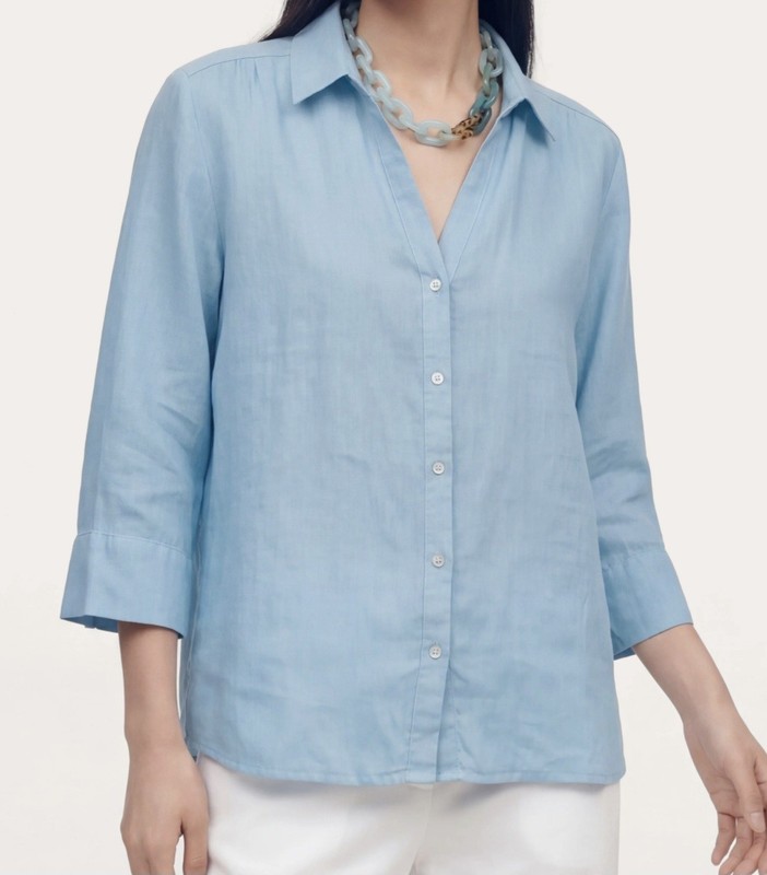 WILT 100% Linen White Button Down Shirt Blouse Tunic Top Women Size L NWT