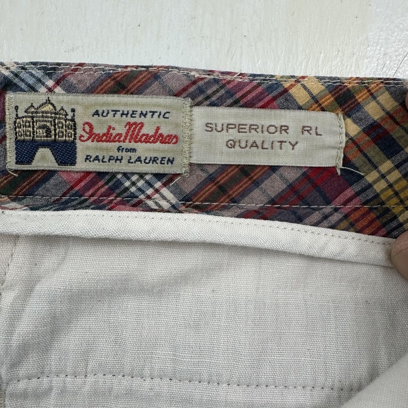 VTG Polo Ralph Lauren India Madras Plaid Shorts Men 38 Cotton Flap Button Fly gallery