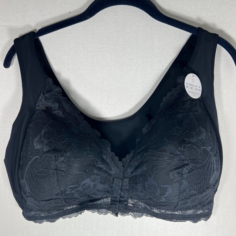 LB Lacy Bra Womens Black Easy Front Closure Flat Back Anti Slip Straps